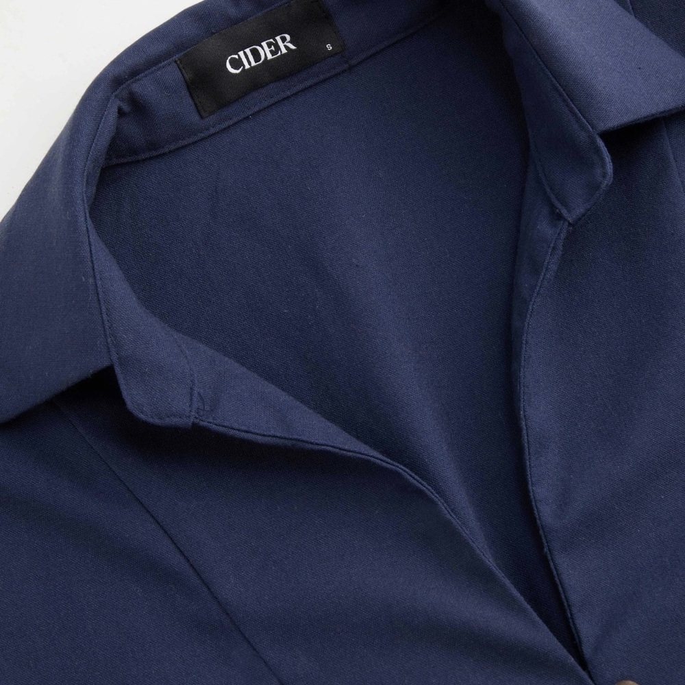 Cider LINEN-BLEND COLLAR SOLID SHIRRED BUTTON MIDI SHIRT DRESS M FE2-10 - Picture 9 of 13